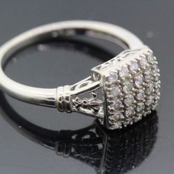 14k White Gold & Diamond Unique Ring 0.15 TCW I SI2 2.9g.  #30322B Thumbnail
