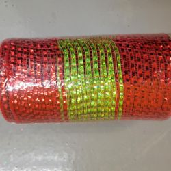 Red And Green Striped Christmas Deco Mesh Thumbnail