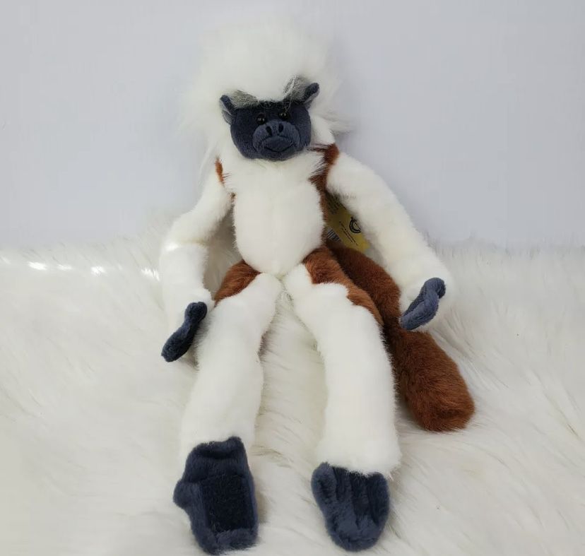Wild Republic Plush Tamarin Hanging Monkey 16” Realistic White Brown 