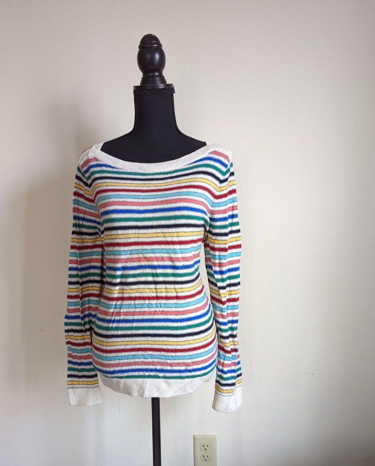 Talbots Women's Striped Long Sleeve Sweater. Cardigan 70% Nylon. Size  L