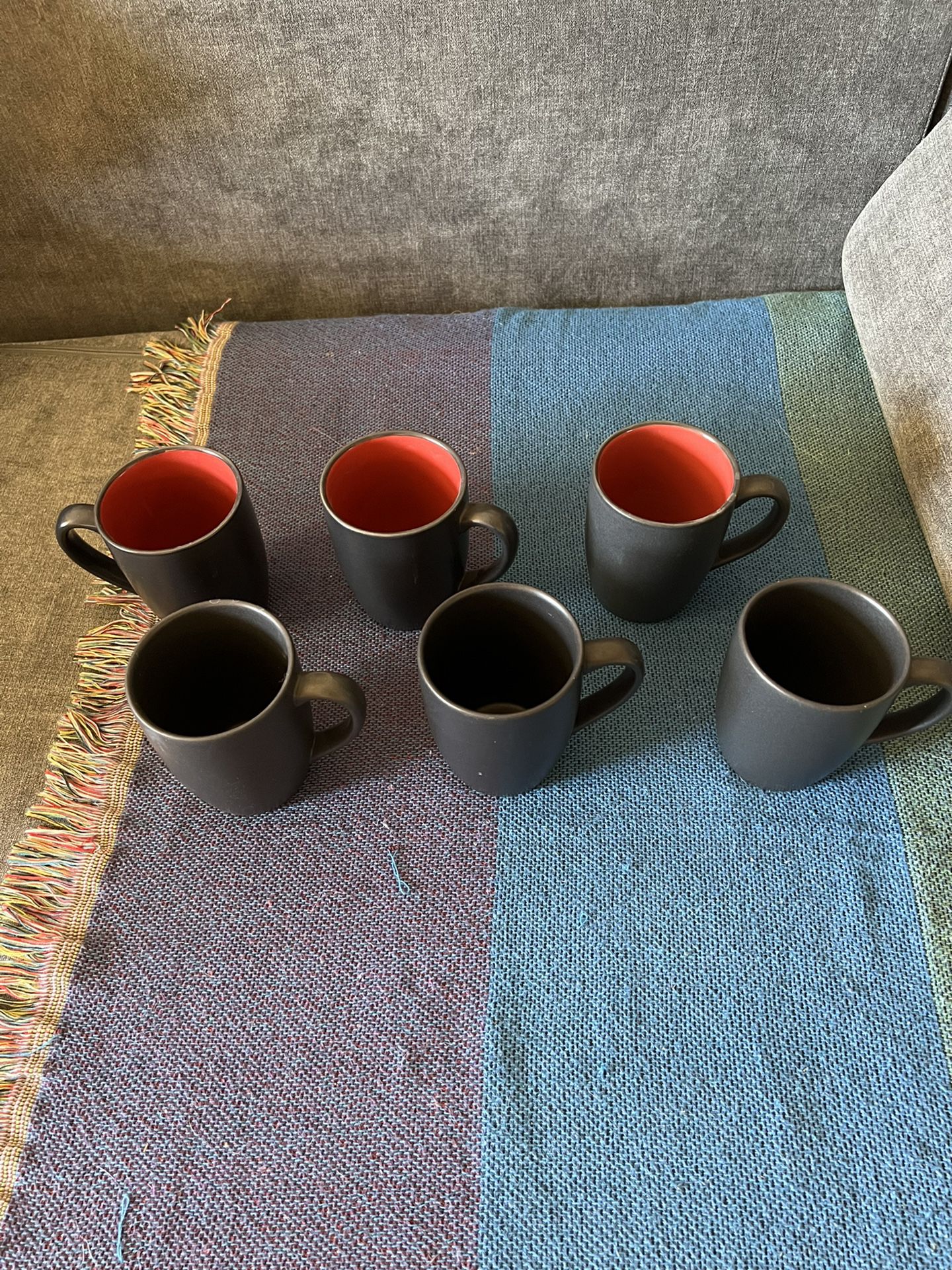 6 Tea Cups Coffee Mugs Cup Red And Black Asian Style 