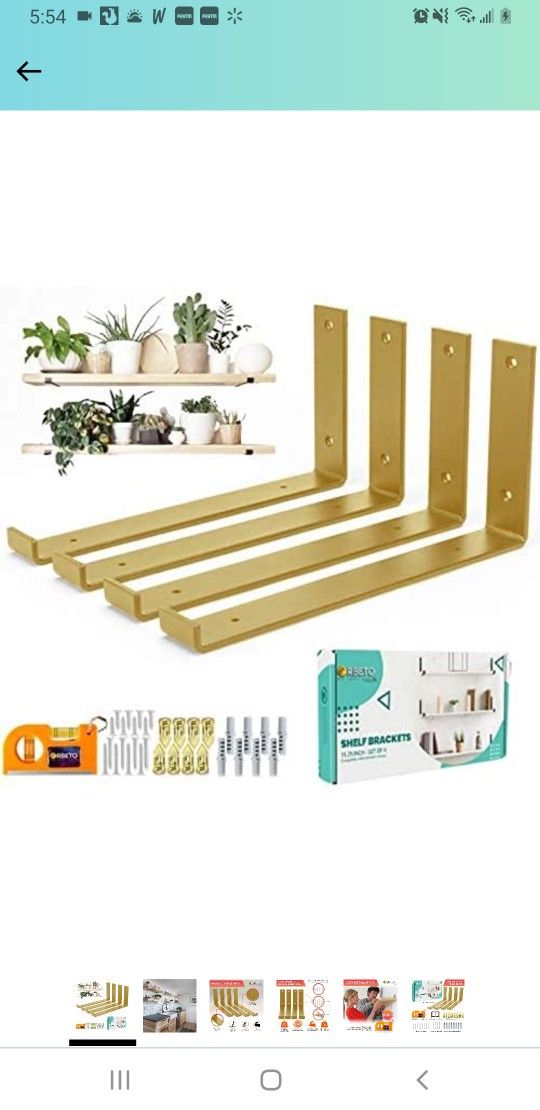 12 inch Shelf Brackets with Lip for 11.25 Inch Shelves - 4 Pack, for DIY Floating Shelves in Rustic Industrial Farmhouse Style - Hardware Included - P