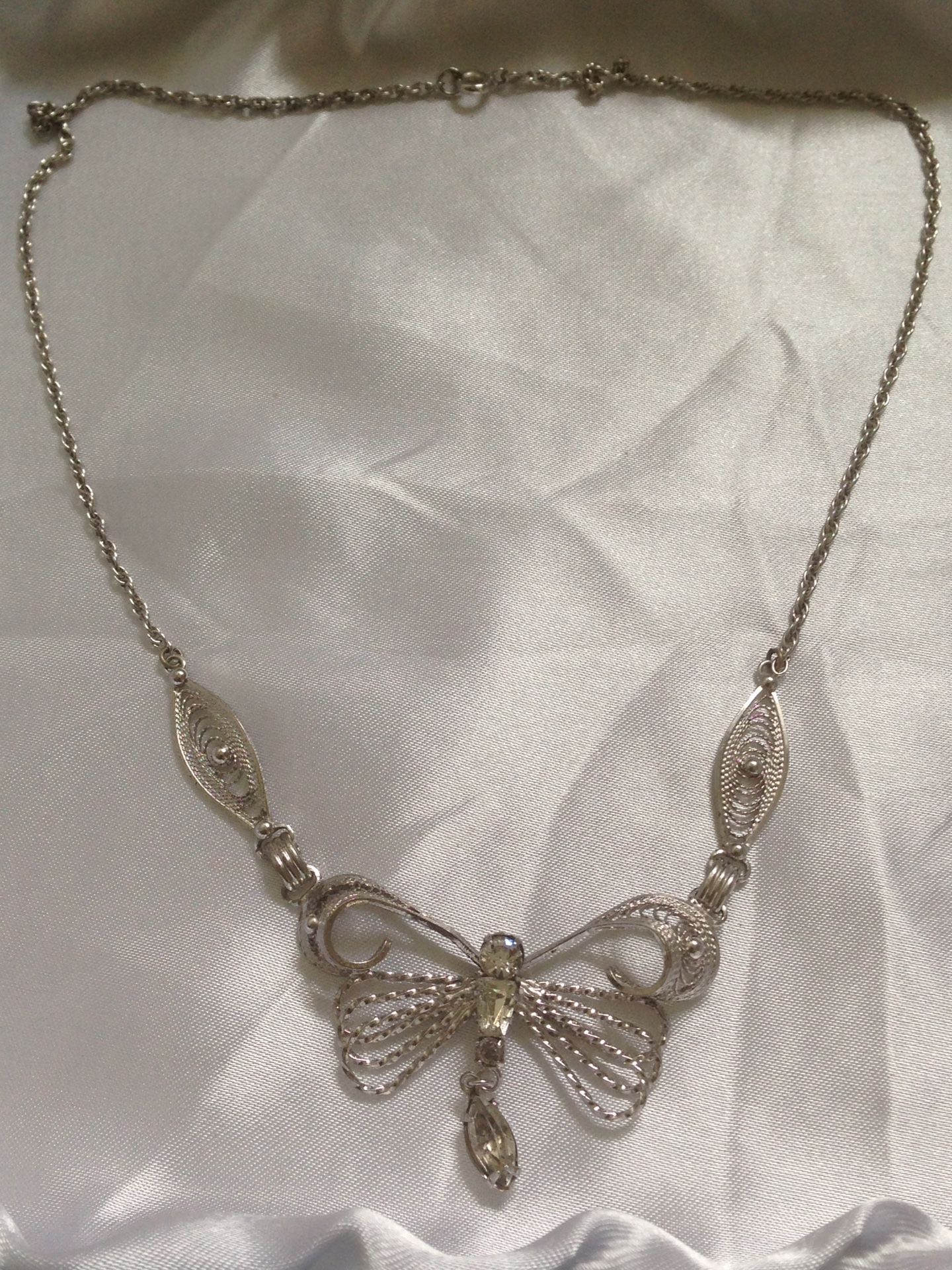 Butterfly Necklace Sterling Silver with beautiful yellow sapphire stones -10" long .