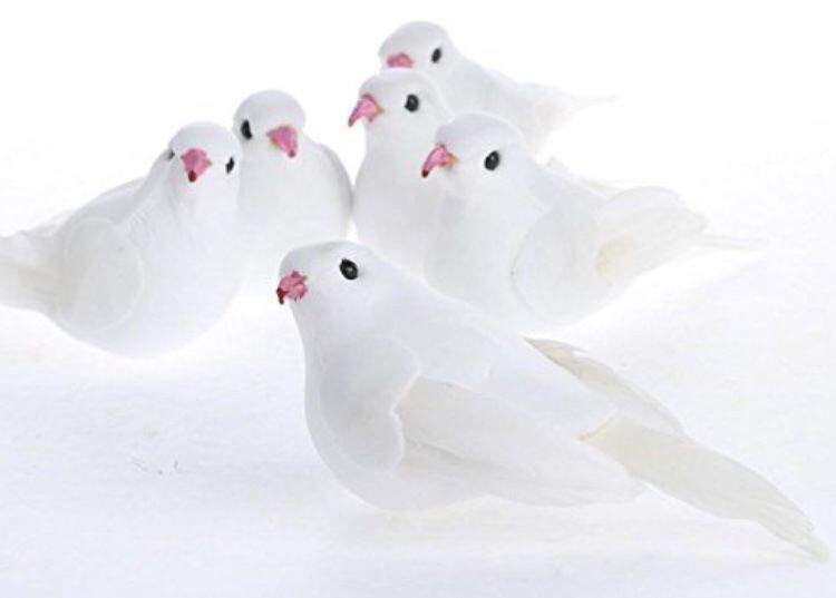 Group of 12 White Sweet Artificial Mushroom Dove Birds