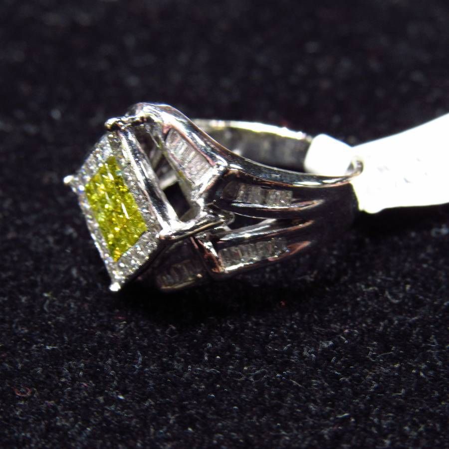 1.20ctw Princess Cut Diamond Cluster Statement Ring 14k White Gold Size 6