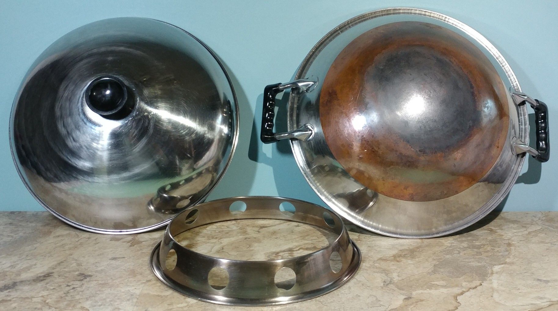 14" Stainless Steel Wok w/ Ring, Lid, Double Bakelite Handles Saute & Stir-Fry Pan Stove to Table Cooking