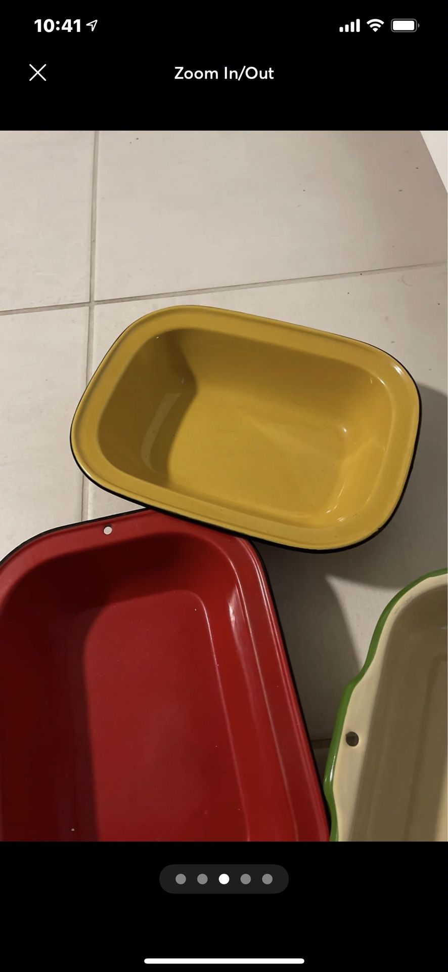 Set Of Four Vintage Colored Enamel Baking Pans