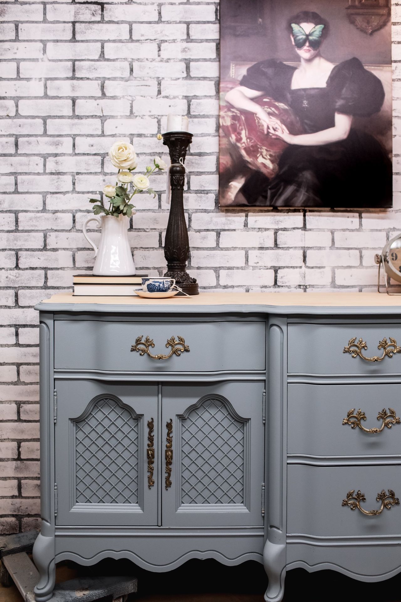 Gorgeous French Provincial Blue And Wood Dresser