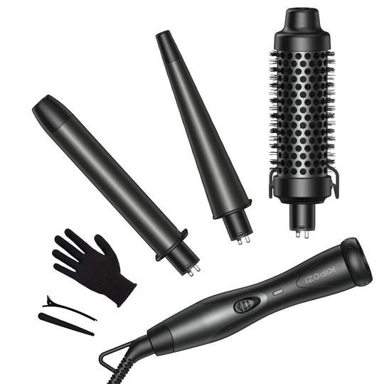 KIPOZI 3 in 1 Curling Iron Wand Set 2 Interchangeable Barrel+1Curling Iron Brush