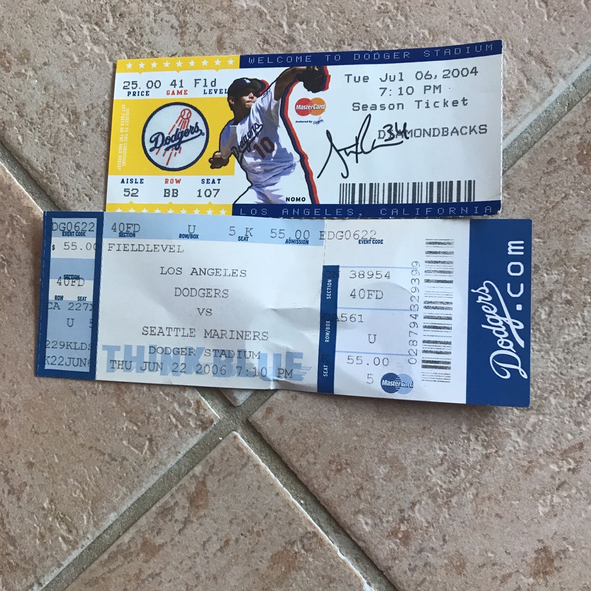 Two Dodgers Tickets * One Signed