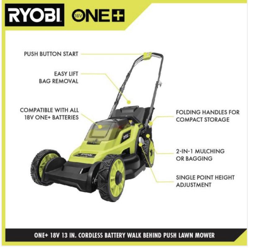 RYOBI One+ 18V Push Lawn Mower (Tool only)