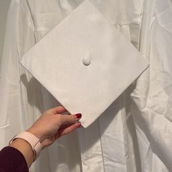 All White Graduation Cap And Gown  Thumbnail