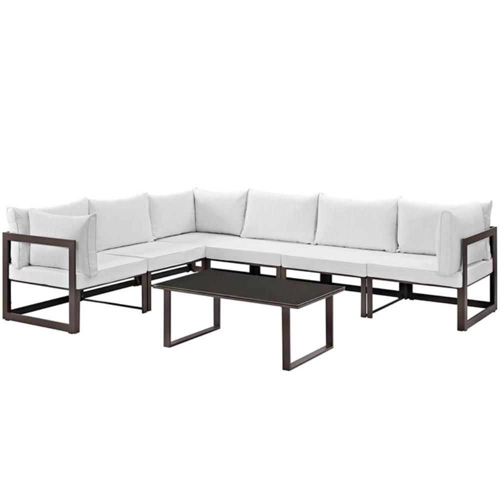 Fortuna 7 Piece Outdoor Patio Sectional Sofa Set, Brown White