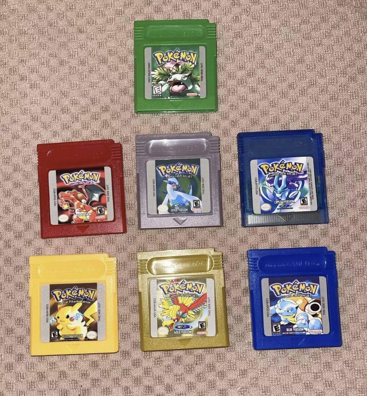 Pokemon Red Blue Green Yellow Silver Gold Crystal Games For Gameboy Color