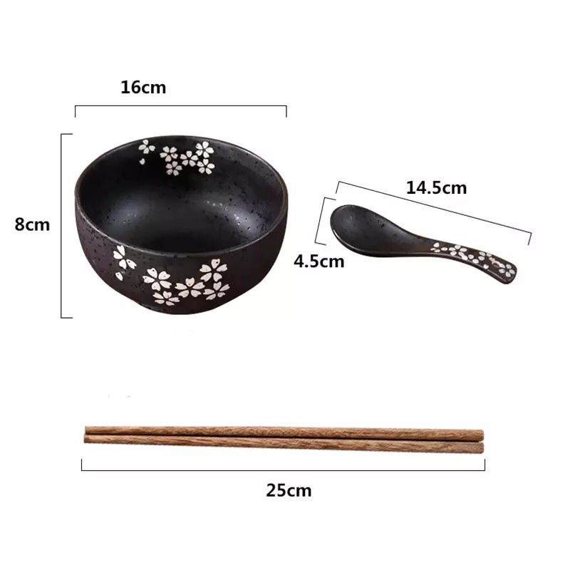 Japanese Style Rice Noodle Bowl with Lid Spoon and Chopstick Kitchen Tableware Ceramic Salad Soup Bowl Food Container Dinnerware