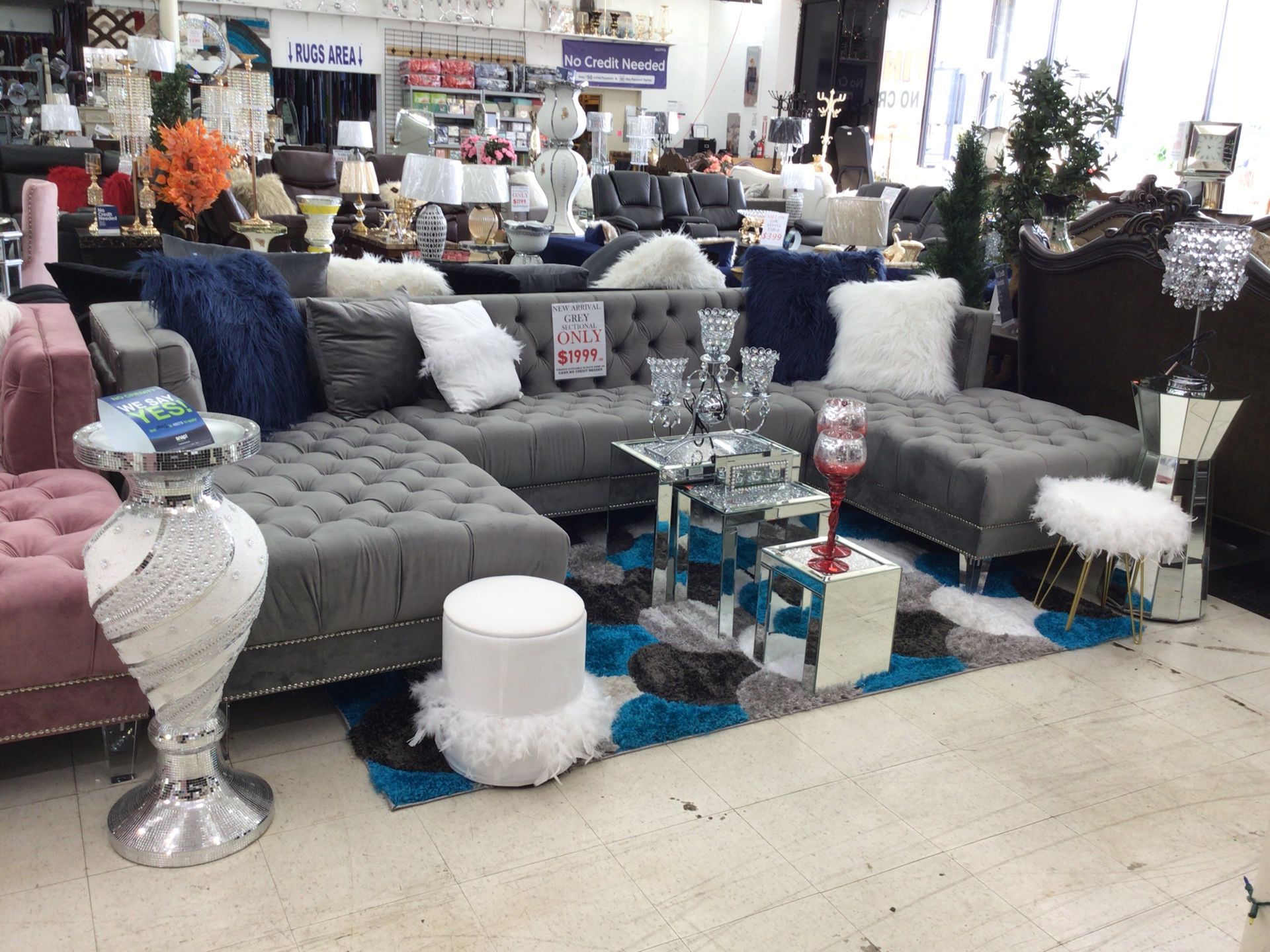 Grey velvet sectional