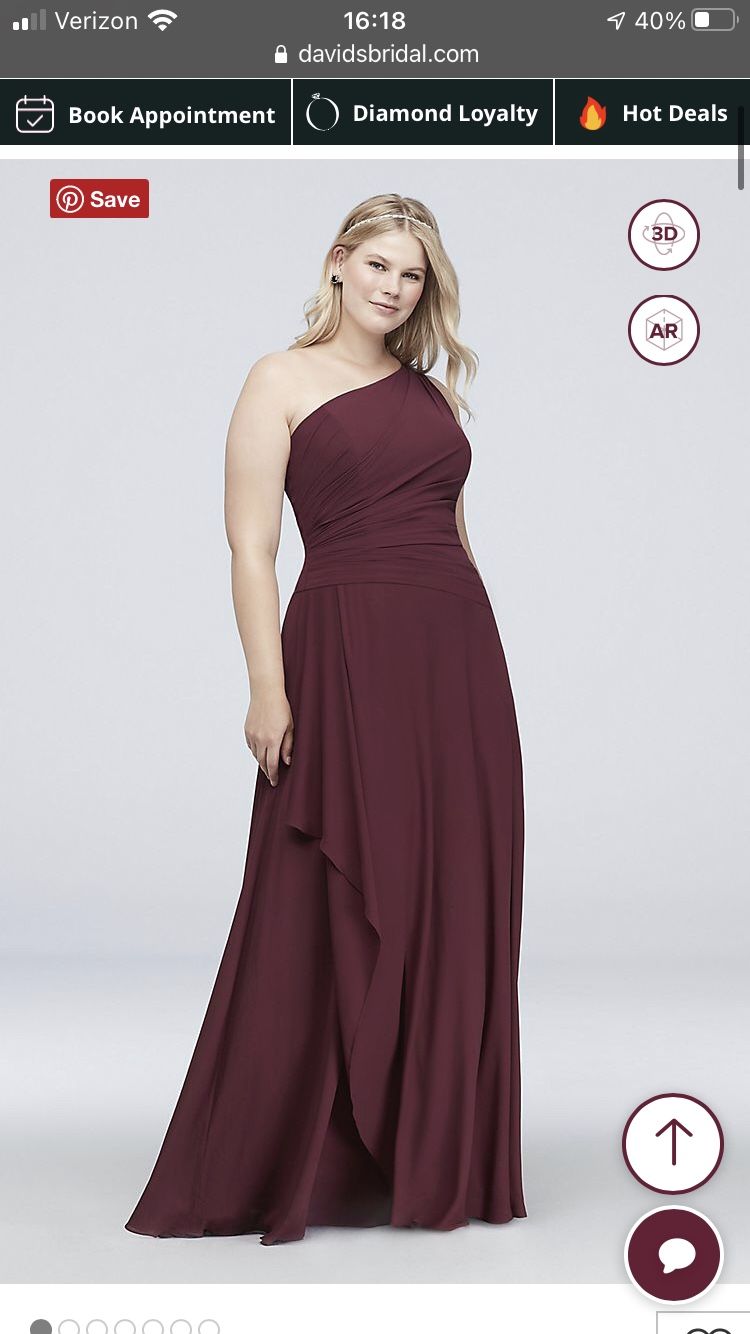 One Shoulder Georgette Cascade Bridesmaid Dress. Size: 10, Color: Wine