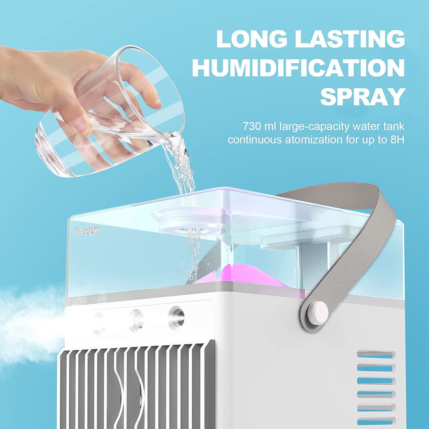 Portable Air Conditioner Fan, Personal Evaporative Air Cooler with Humidifier, Chargeable Desk Fan with 6 Ice Crystal Boxes for Home, Office and Bedro