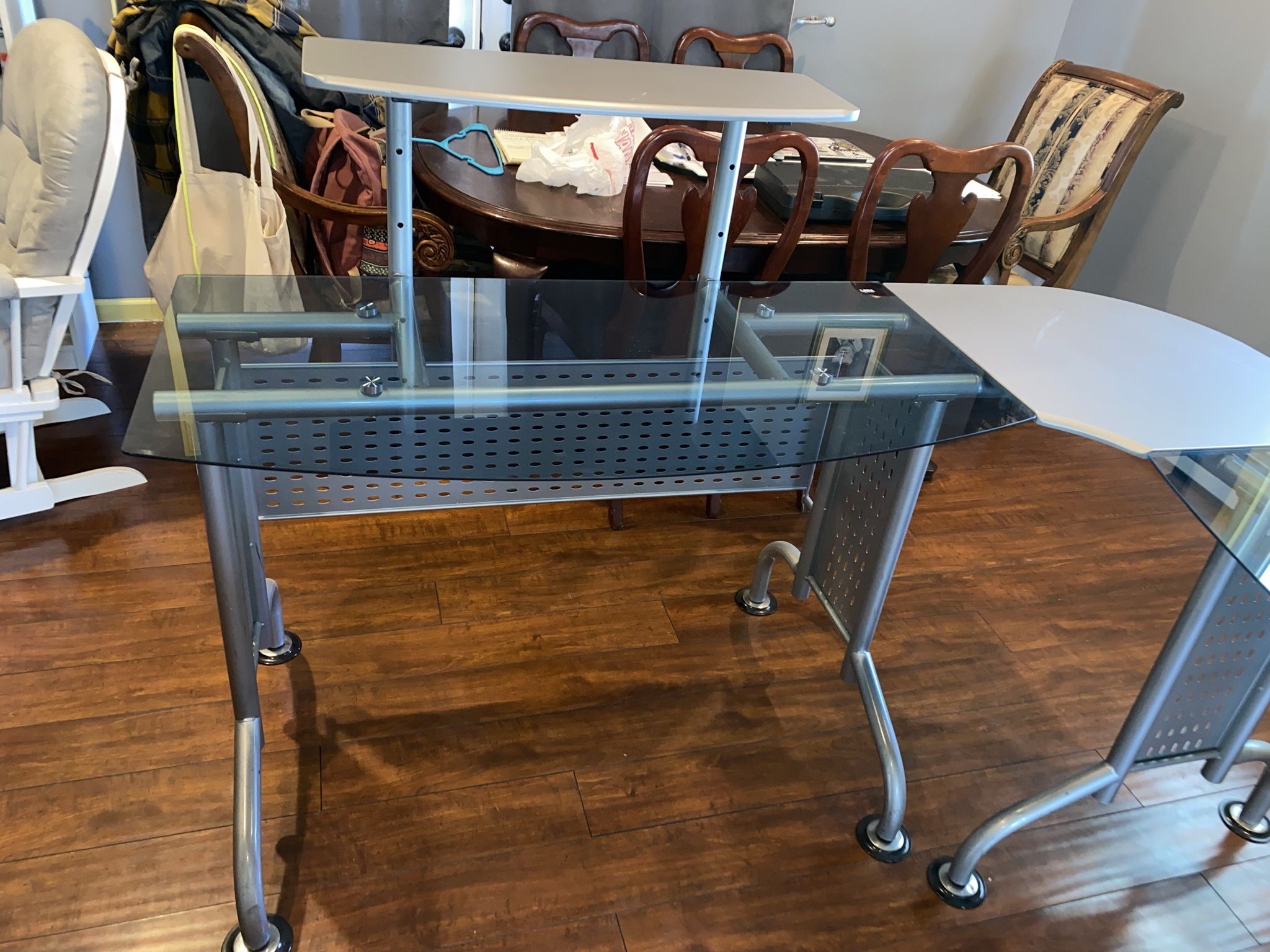L SHAPED GLASS TWO PIECE DESK