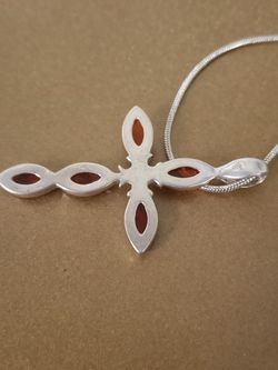 Sterling Silver Baltic Amber Cross Pendant Necklace  Thumbnail