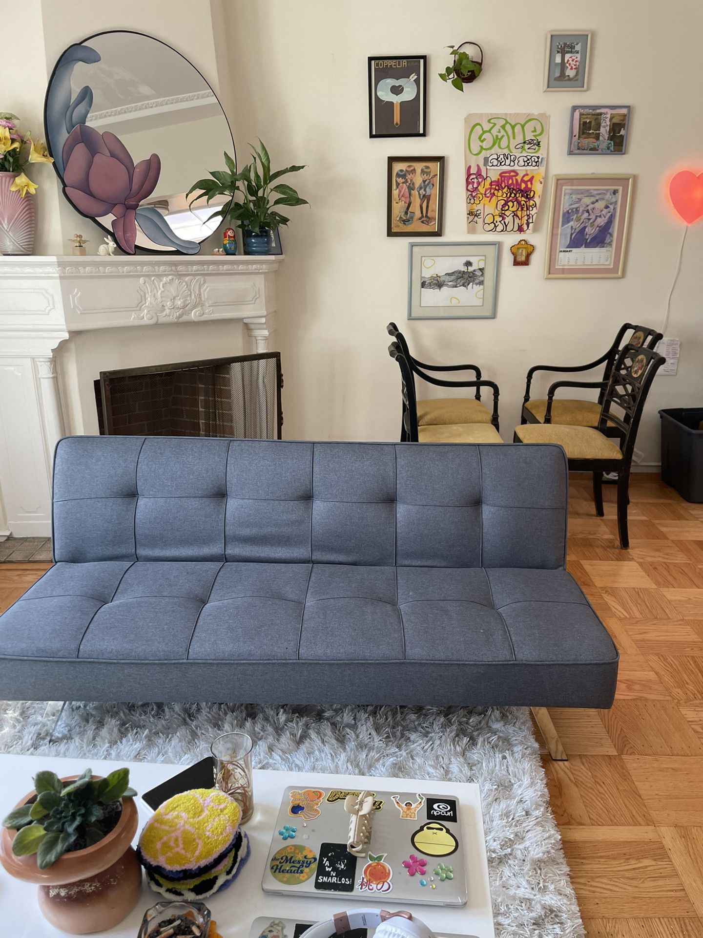 Modern Sleek Grey Futon Couch Sofa