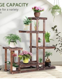 Plant Stand Indoor Plant Shelf, 6 Tiers 10 Potted Wooden Flower Holder, Tiered Plant Rack for Garden, Balcony, Patio, Corner, Window, Living Room Thumbnail