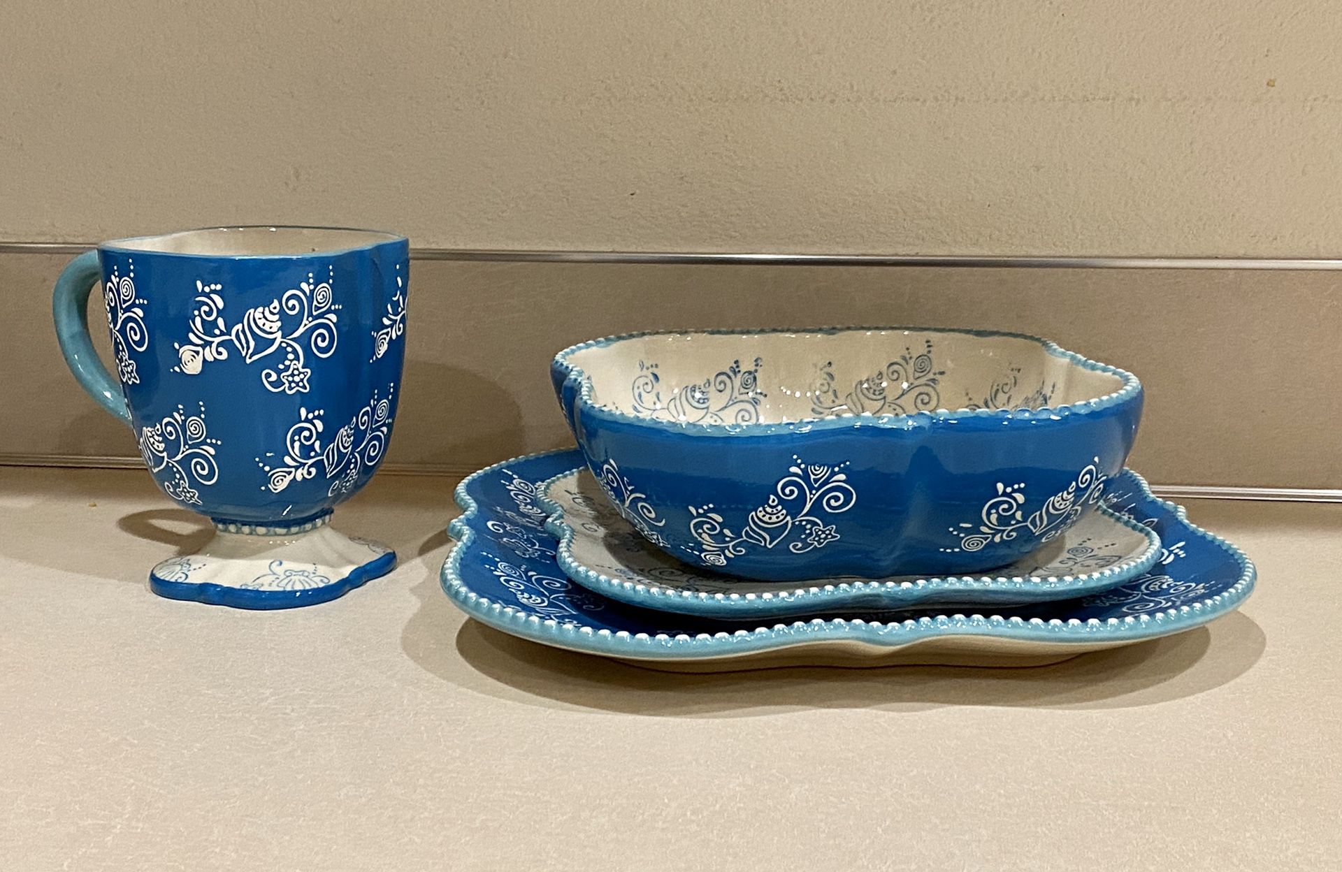 Temptations Floral Lace Dinnerware Set Summer Teal for Sale in