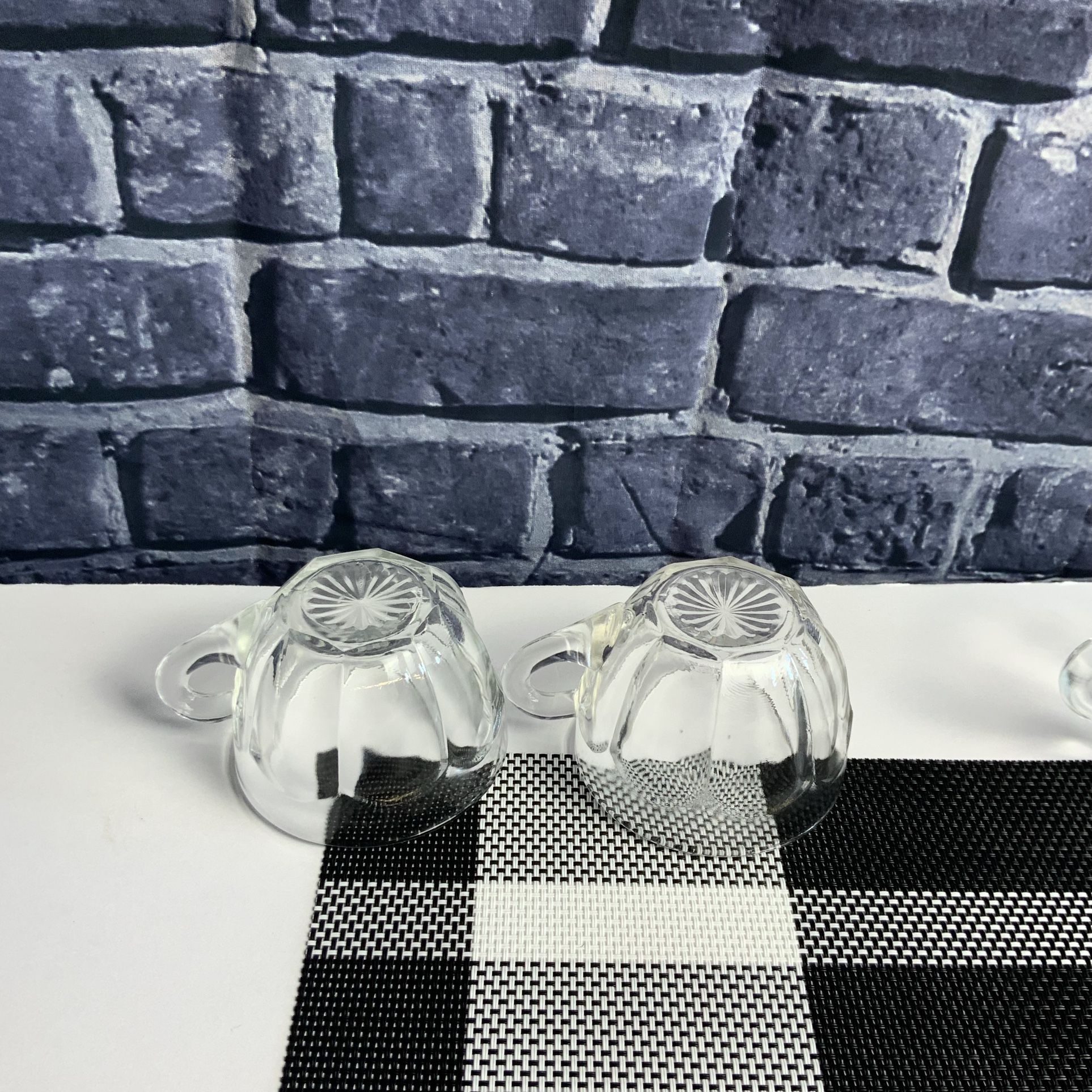 9 Vintage Heisey Glass Panel Punch Cups w Sunburst Bottoms