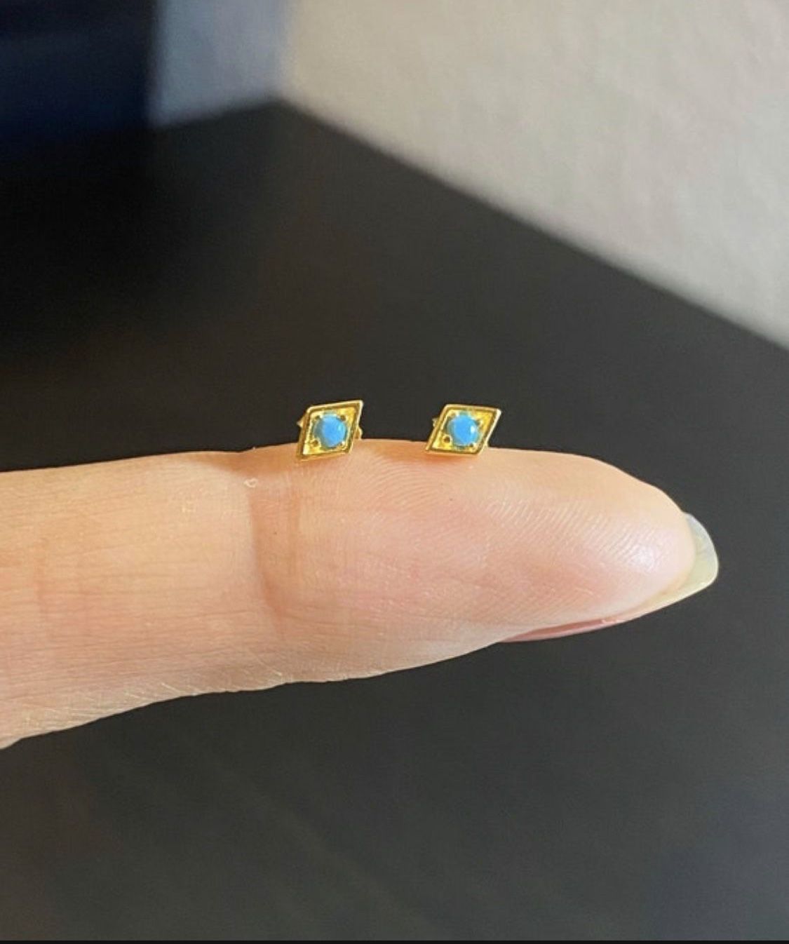 Gold Turquoise Stud Earrings,S925 Silver Turquoise Studs,Tiny Turquoise Studs,Minimalist Earrings,Diamond Shape Studs,Tiny Gold Studs, Gifts