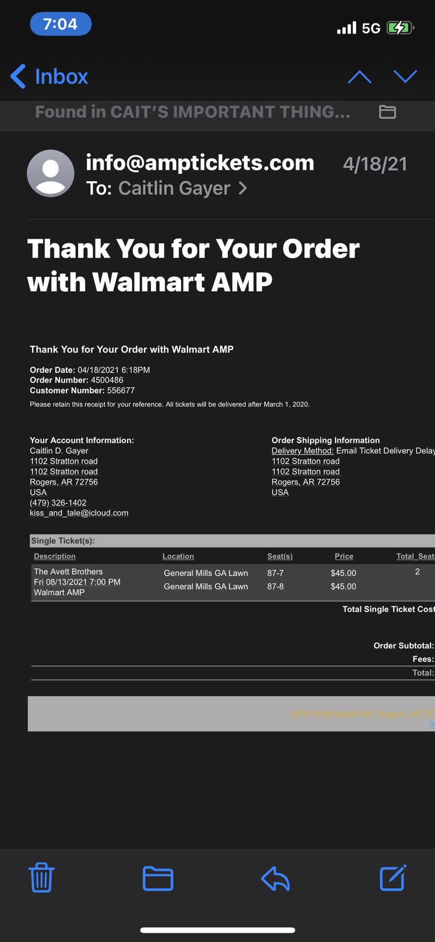 Two Tickets To The Avett Brothers Walmart Amp Rogers Arkansas 