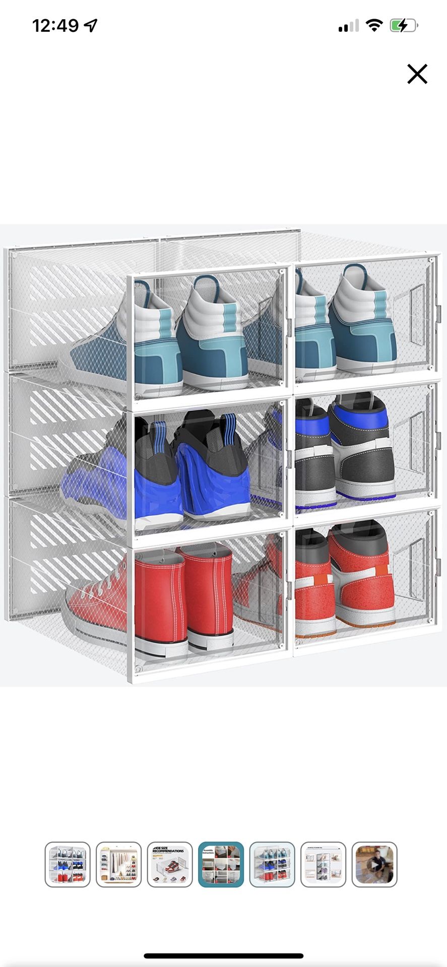 NEW IN BOX PRICE IS FIRM XL Shoe Storage Boxes, 6 Pack Shoe Boxes Clear Plastic Stackable, Shoe Organizer for Closet, Space Saving Plastic Foldable Sh