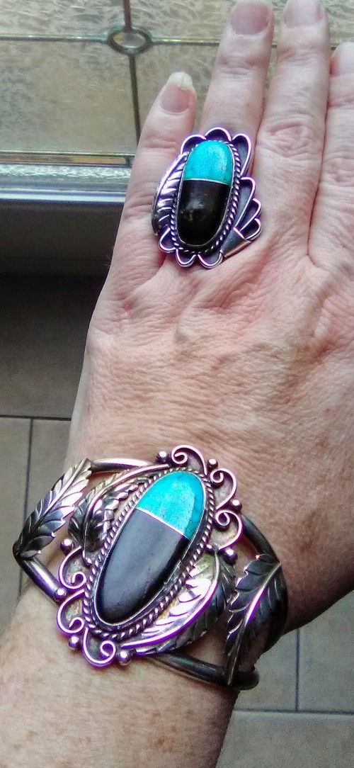 Vintage Sterling Silver Bracelet & Ring Set