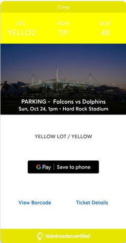 2 Dolphins Tickets w/ Parking Pass For October 24,2021 1:00pm Game VS. Atlanta Falcons Thumbnail