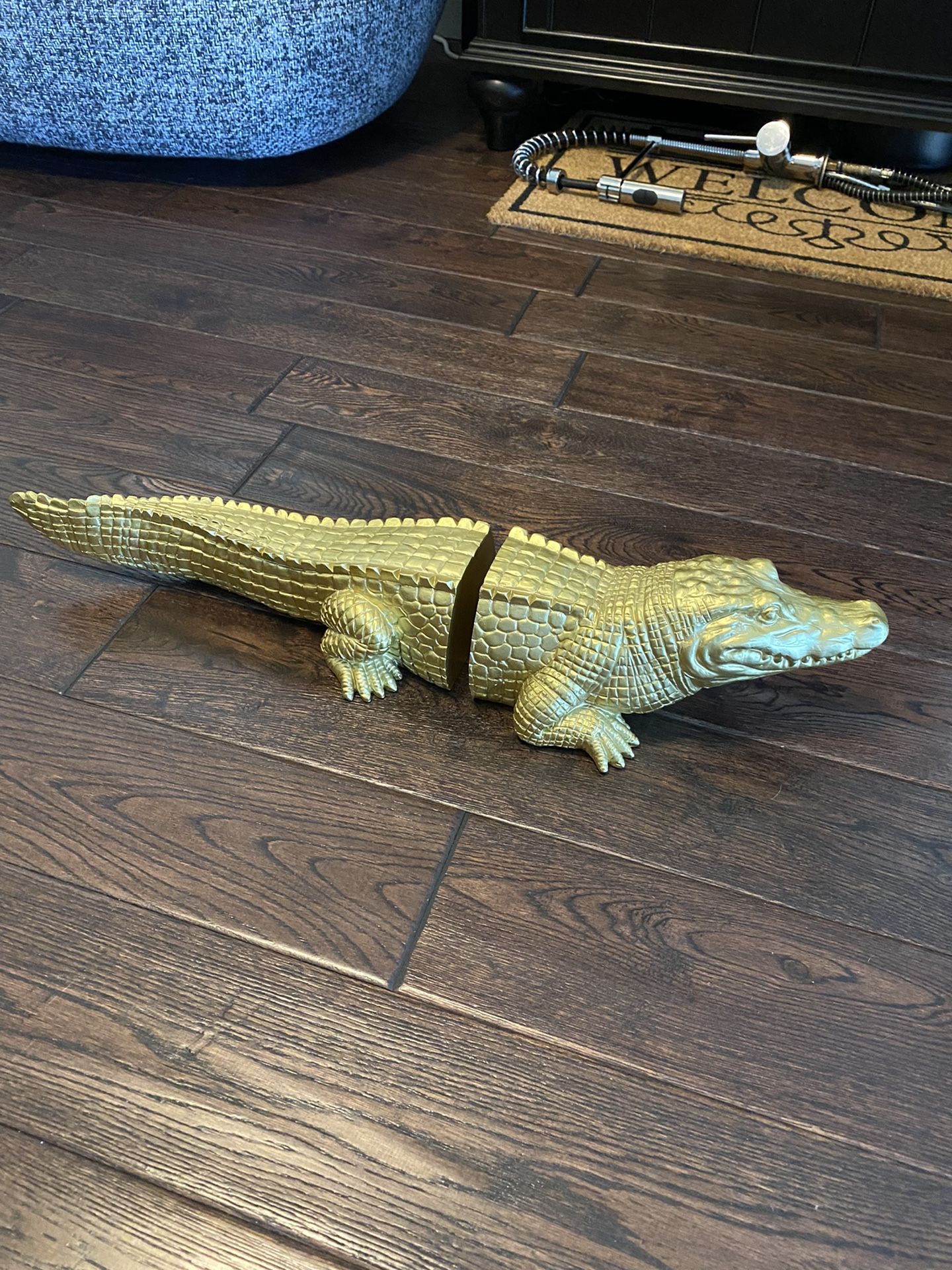 Alligator, Statue, Decor, Gold Color, Bookends