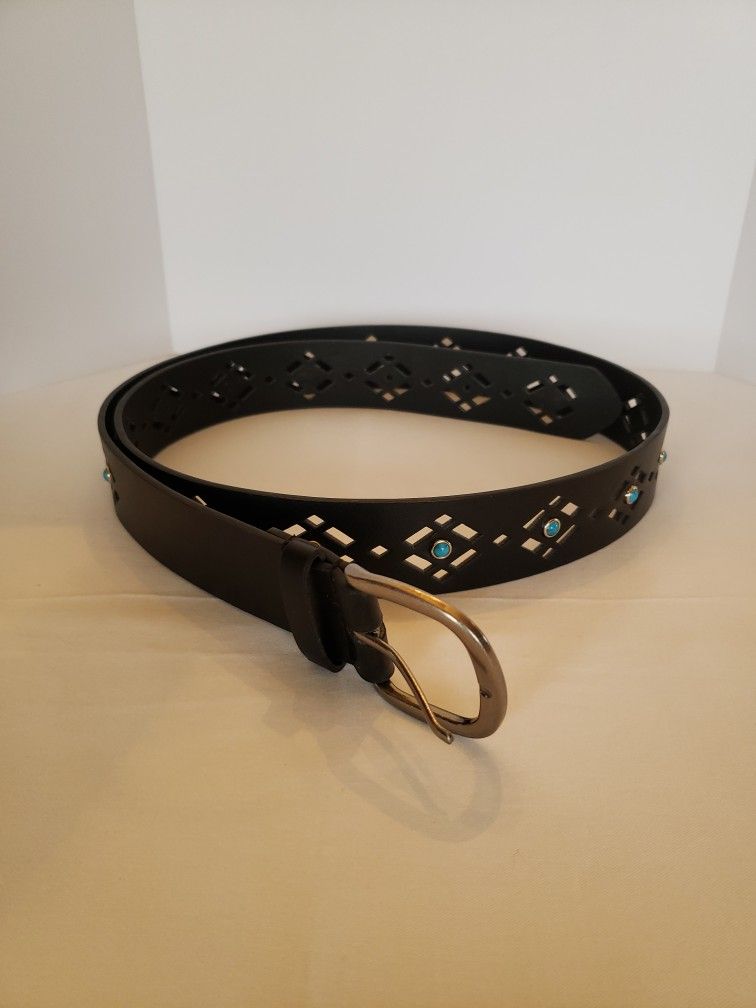 Womens 2XL black belt with turquoise accents
