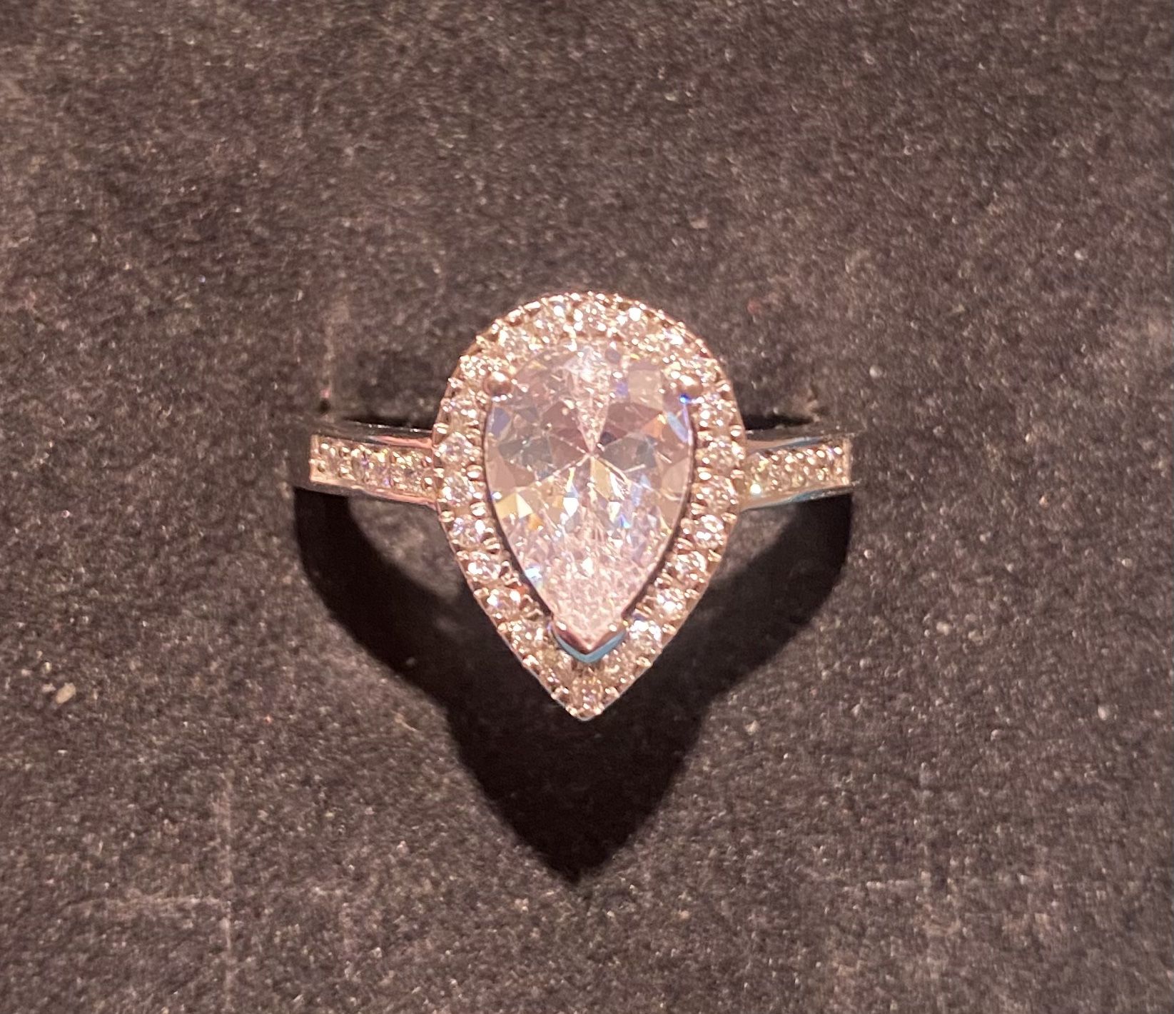 Tear Cut Diamond Halo Silver Ring S925 Sz 6,8,9,10