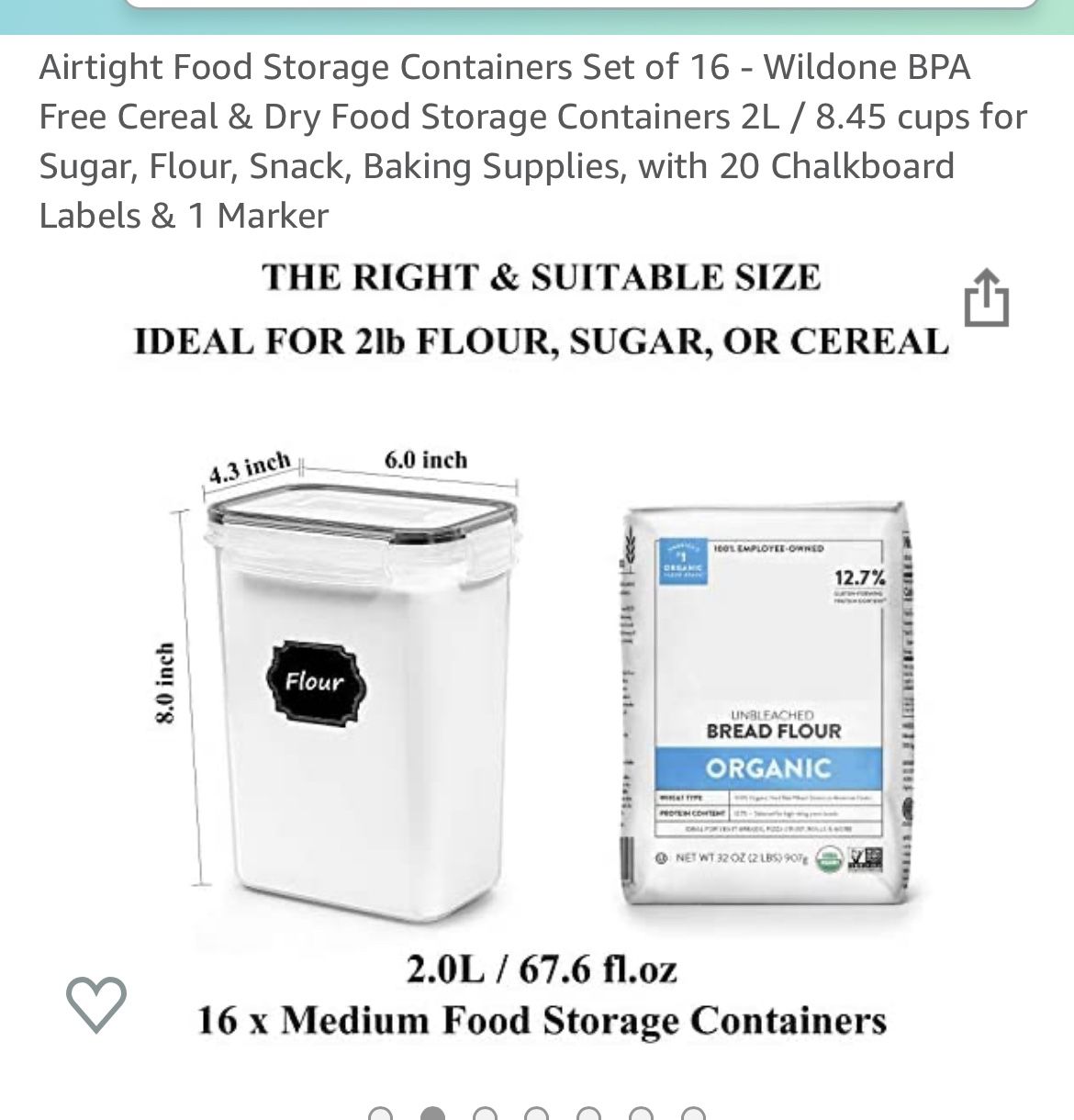 16 Piece Set Of Air Tight Storage Containers (1.8 Quart/2L)