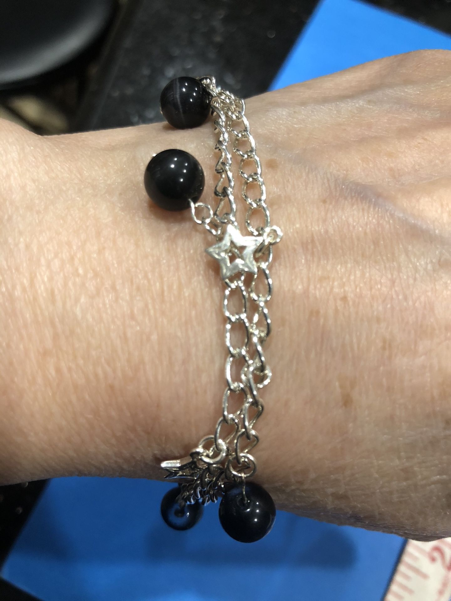 Bracelet ,925 silver Star charms & Moonstone,8.5”