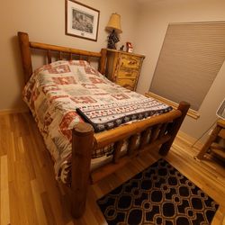 Full Size Log Bed Frame W/mattress Set Thumbnail