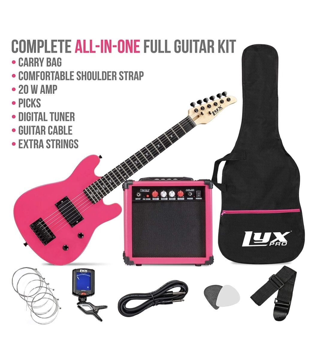 NIB LyxPro 30” Electric Guitar & Starter Kit for Kids with 3/4 Size Beginner’s Guitar & Amp, Pink