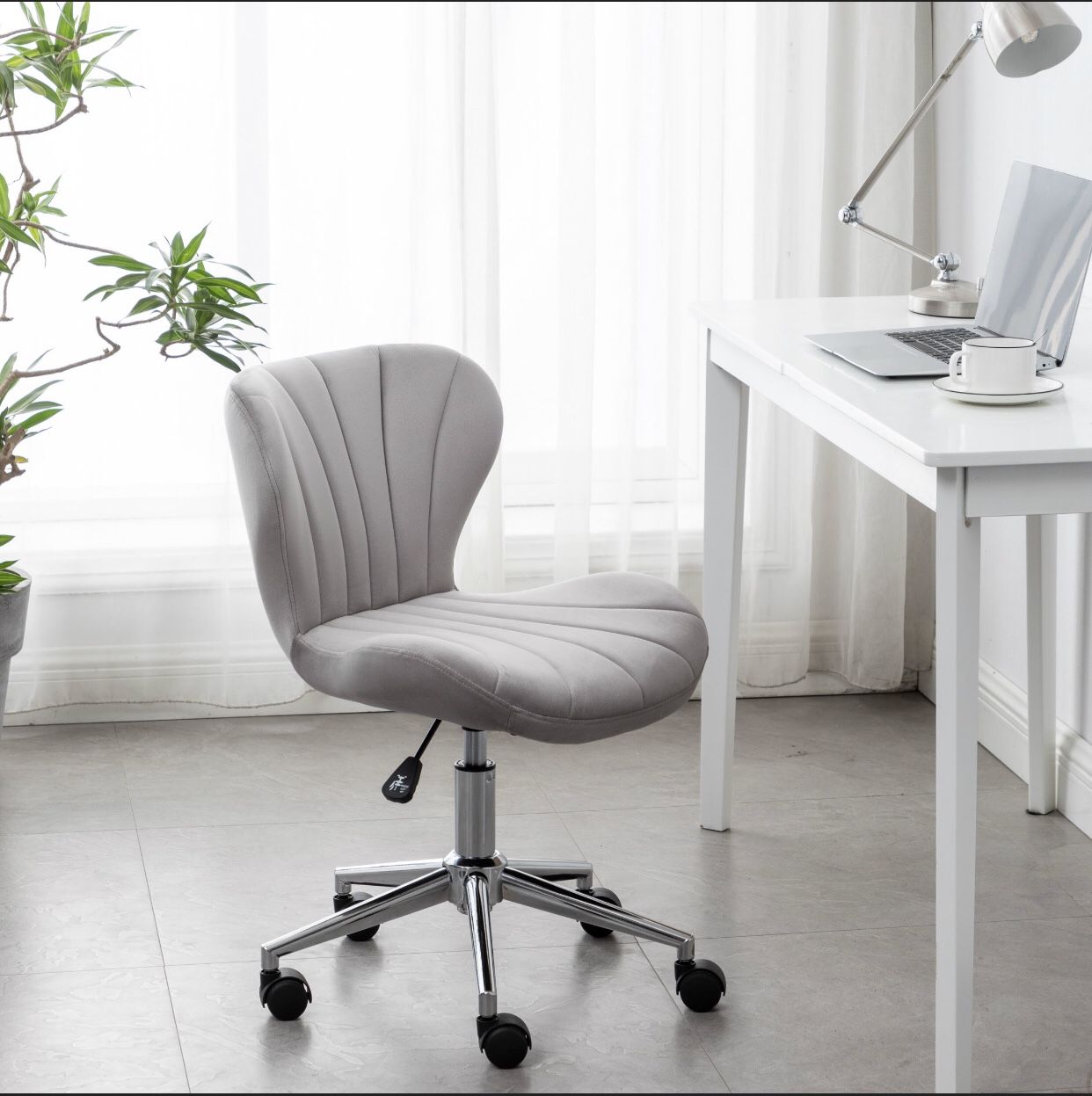 Grey velvet desk chair vanity chair silver office makeup task chair vanity silver chair