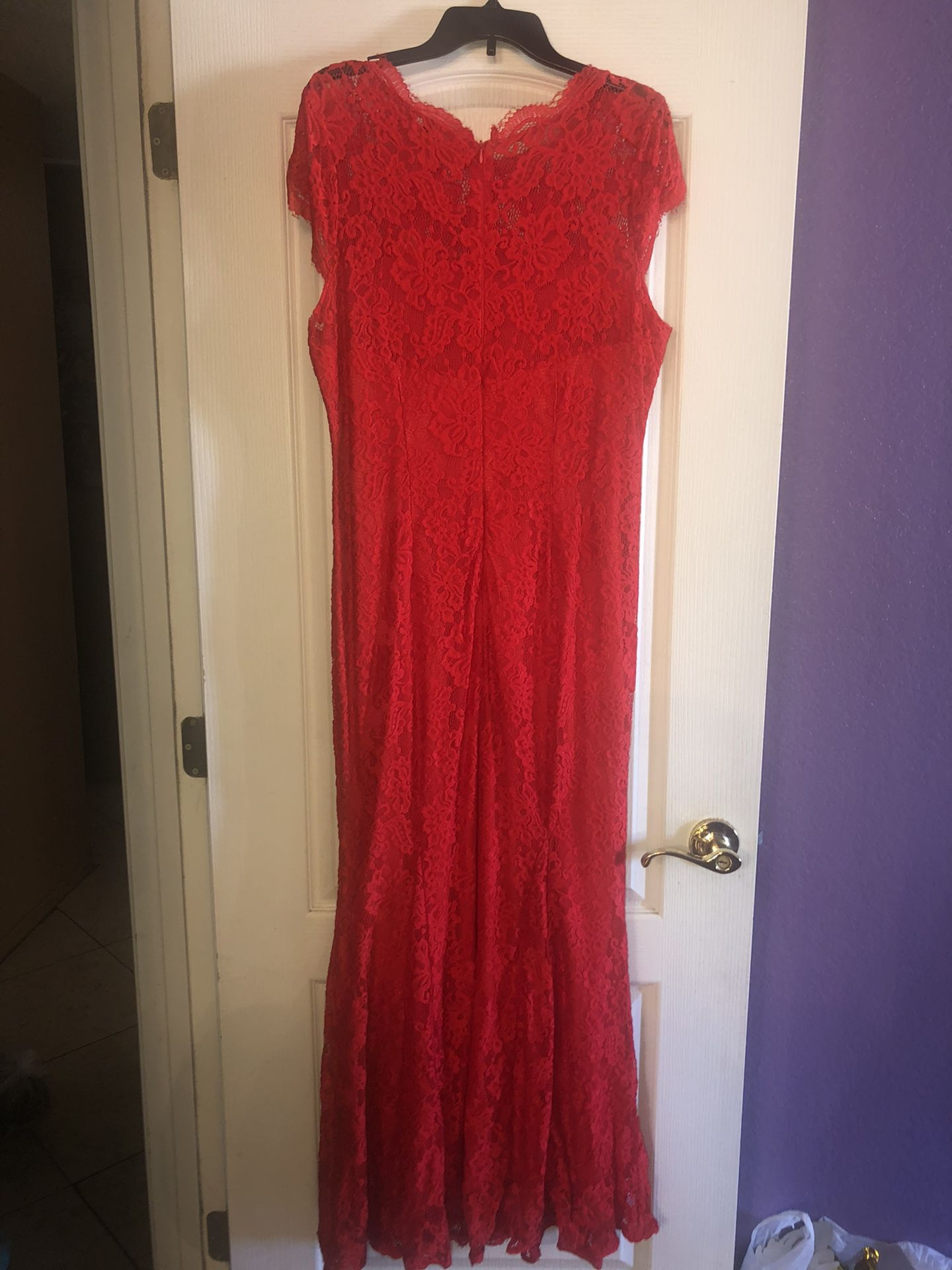 Long Red Lace Dress 