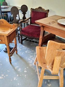 RUSTIC SALE! Vintage Western Vest & Baskets, Syroco Birds, Storage Bench, Horse Landscape Painting $25 Antique Chairs, Nesting Side Tables $45 READ⬇ Thumbnail