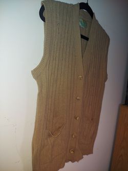 Tilbury Tan Cableknit Sweater Vest Sleeveless Cardigan Vintage Unisex SIZE L Thumbnail