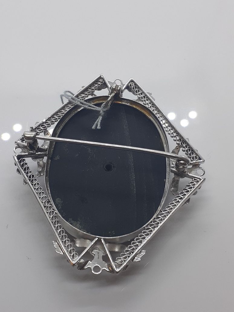 14k white gold antique filigree carved shell cameo brooch pendant charm 12.3 grams