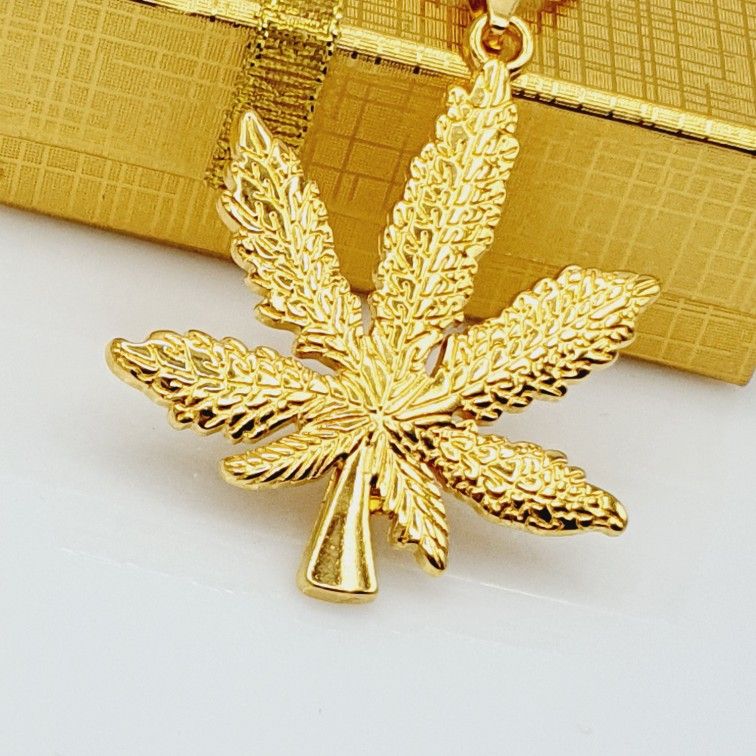 "Stainless Steel Leaf Hip-hop Hemp Necklace, BL034
