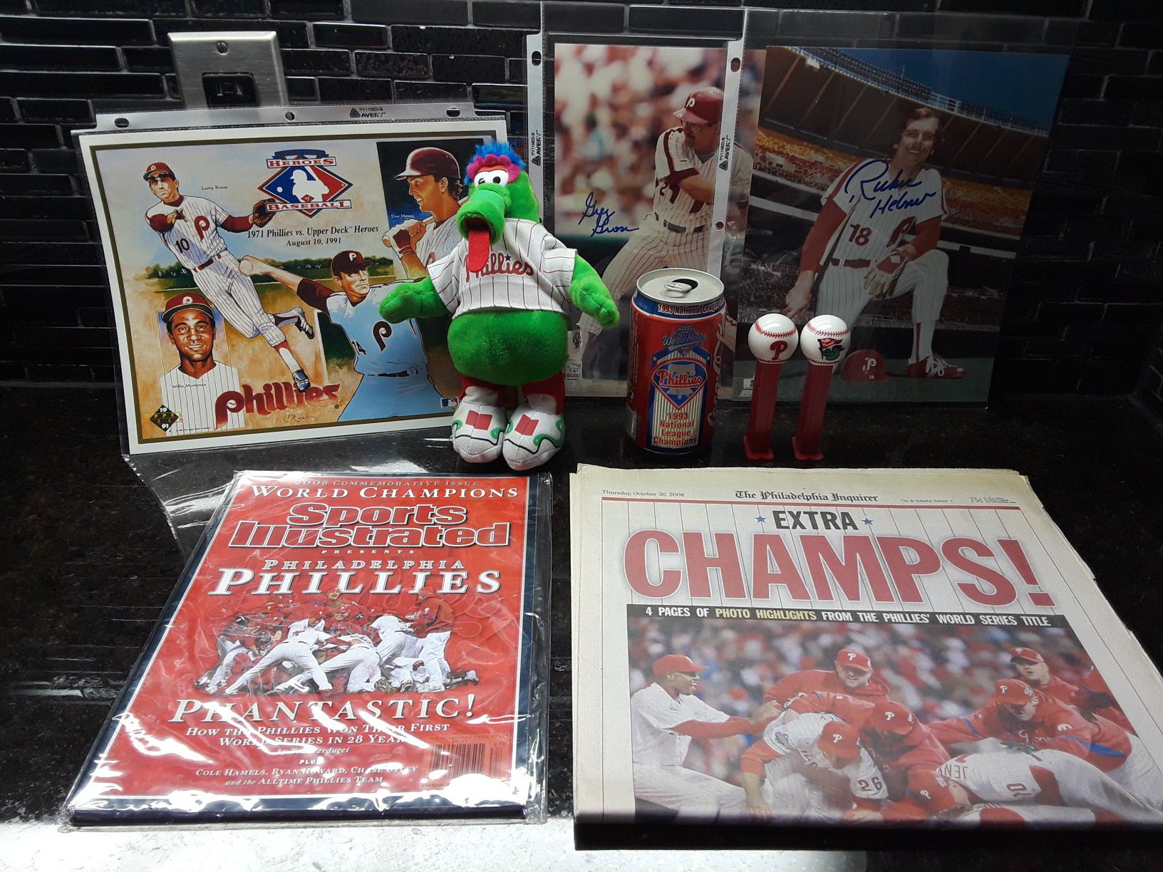 Philadelphia Phillies autographs Sports Illustrated collectibles plush Pez can