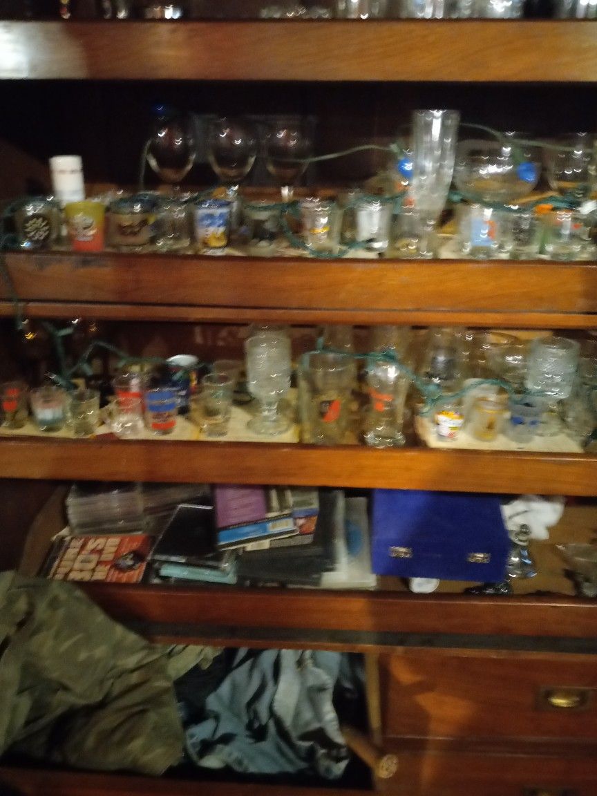 Glass Barware, 100+ Shot Glasses, Crystal Decanters, Crystal Champagne Flutes, Gold Rimmed Rocks Glasses, Beer Steins Lots More