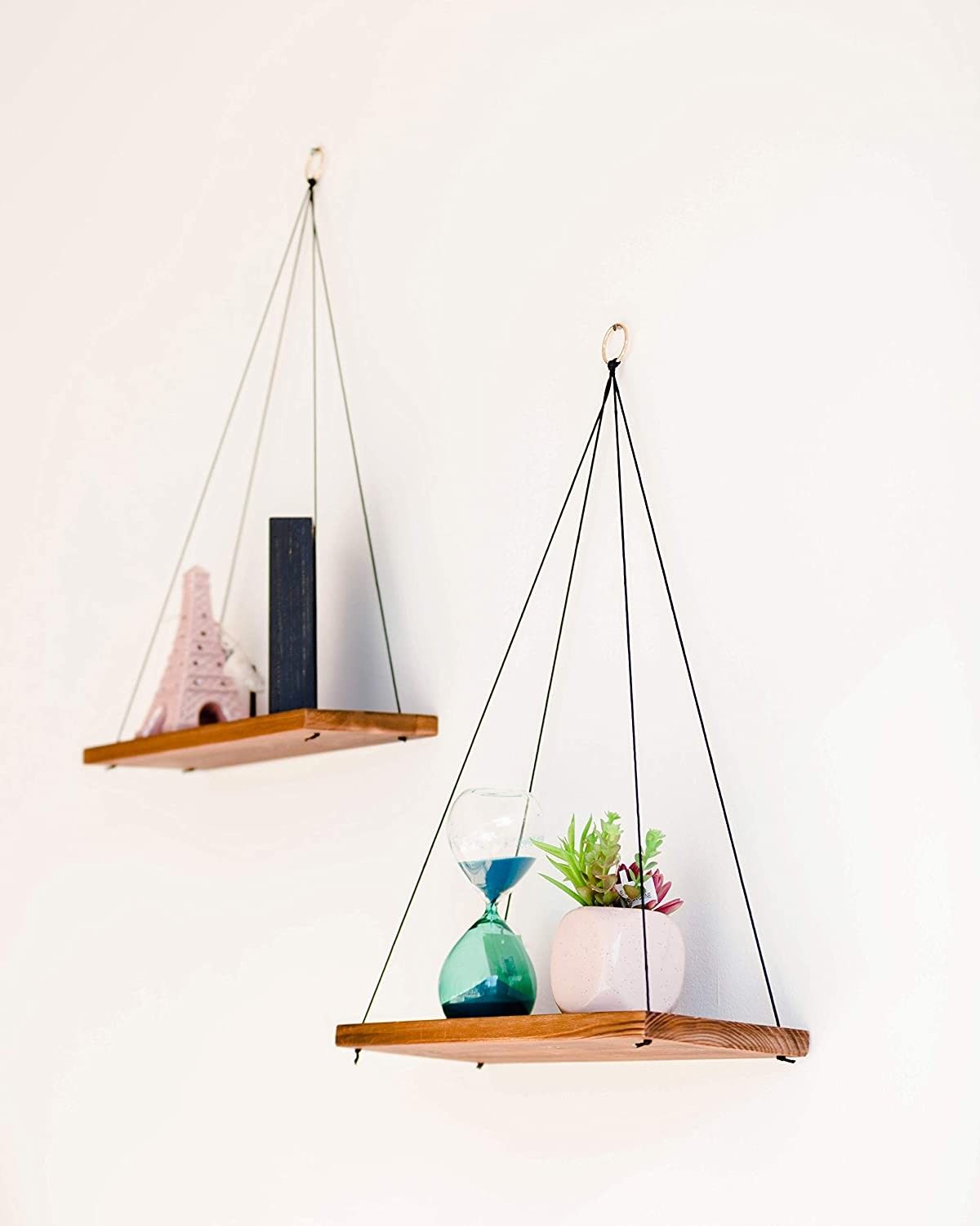 Wall Hanging Set of 2 Woods - Floating for Bedroom Living Room Bathroom - Rope Rustic Wood
