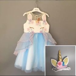 Toddler Girl Unicorn Dress and Unicorn Headband Thumbnail